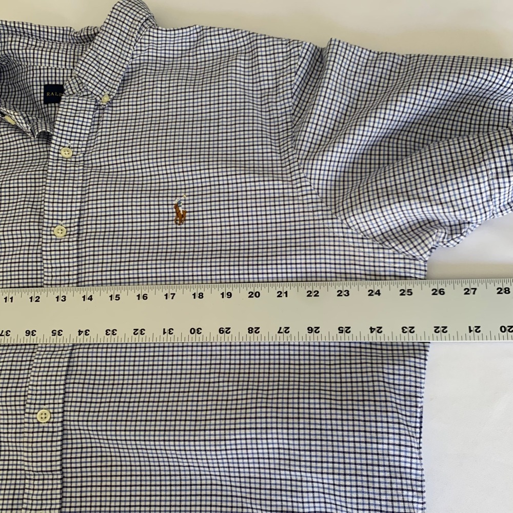 Ralph Lauren Button Shirt Mens XL Blue Check Flesh Pony Short Sleeve Career Work - Picture 5 of 7